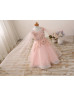 Pearl Beaded Blush Pink Embroidery Lace Tulle Flower Girl Dress